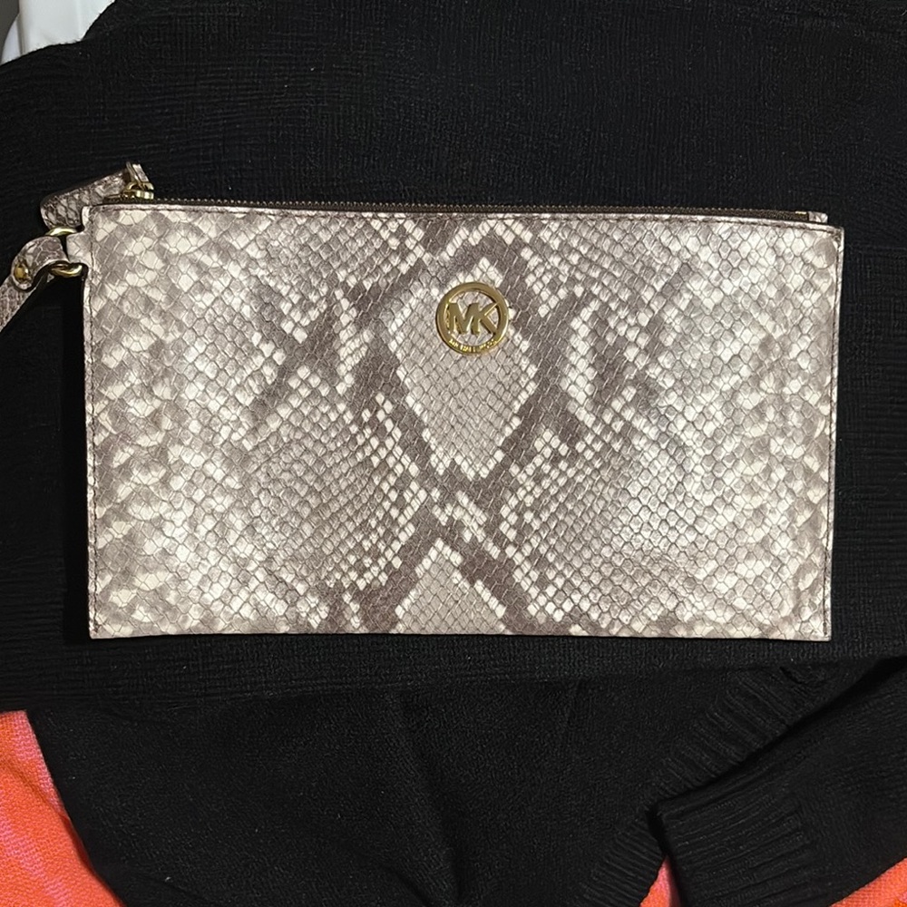 Michael Kors Gold Clutch with Snakeskin Pattern